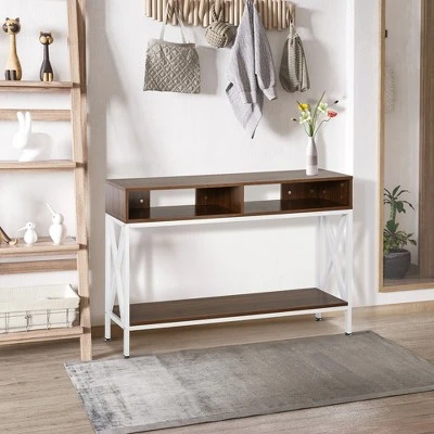 HOMCOM Industrial Style Entryway Console Table Desk with Shelf Living Room Bedroom 3 HOMCOM Industrial Style Entryway Console Table Desk with Shelf Living Room Bedroom