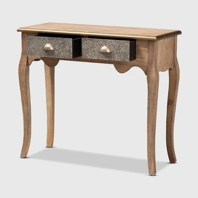 2 Drawer Clarice Natural Finished Wood and Metal Console Table Brown/Gold - Baxton Studio 3 2 Drawer Clarice Natural Finished Wood and Metal Console Table Brown/Gold - Baxton Studio