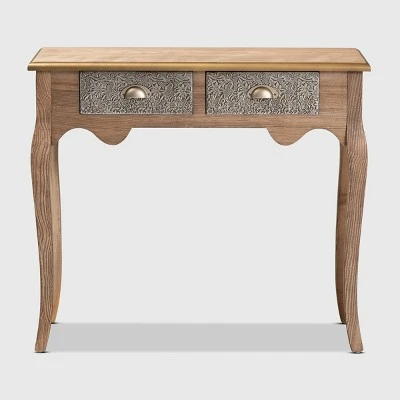 2 Drawer Clarice Natural Finished Wood and Metal Console Table Brown/Gold - Baxton Studio 4 2 Drawer Clarice Natural Finished Wood and Metal Console Table Brown/Gold - Baxton Studio - Image 2