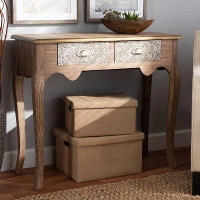 2 Drawer Clarice Natural Finished Wood and Metal Console Table Brown/Gold - Baxton Studio 9 2 Drawer Clarice Natural Finished Wood and Metal Console Table Brown/Gold - Baxton Studio - Image 7